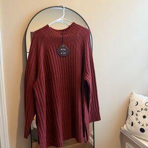 Ava & Viv Ribbed Crewneck Sweater in Deep Burgundy